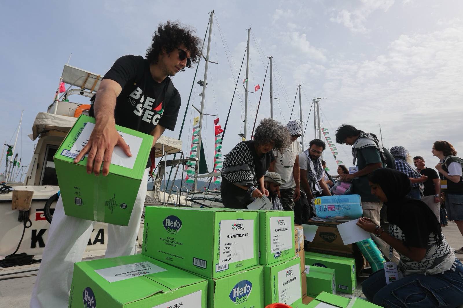 Humanitarian aid loaded for Gaza — food, medical supplies, and childcare essentials
