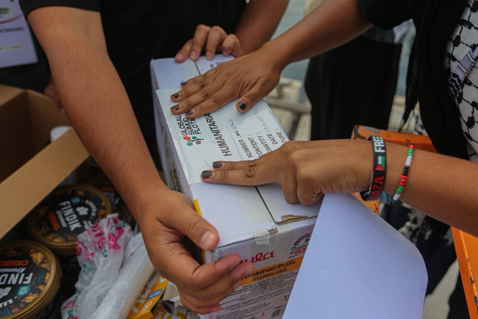 Humanitarian aid loaded for Gaza — food, medical supplies, and childcare essentials