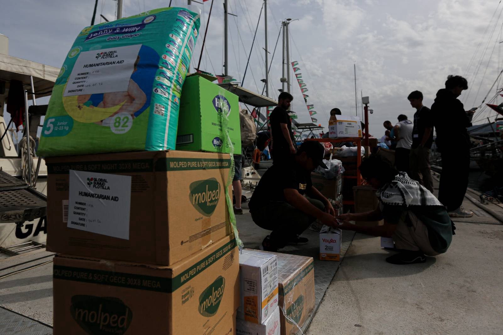 Humanitarian aid loaded for Gaza — food, medical supplies, and childcare essentials