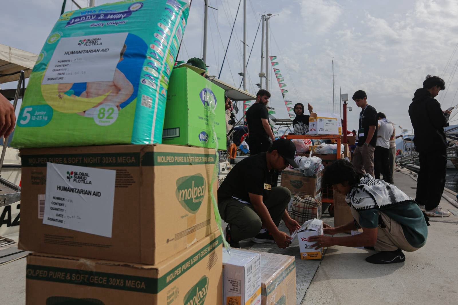 Humanitarian aid loaded for Gaza — food, medical supplies, and childcare essentials